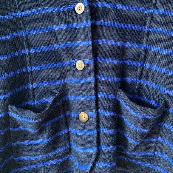 Tahari Merino Wool Blend Black & Blue Stripes Long Sleeves Button Up Cardigan - Picture 5 of 9